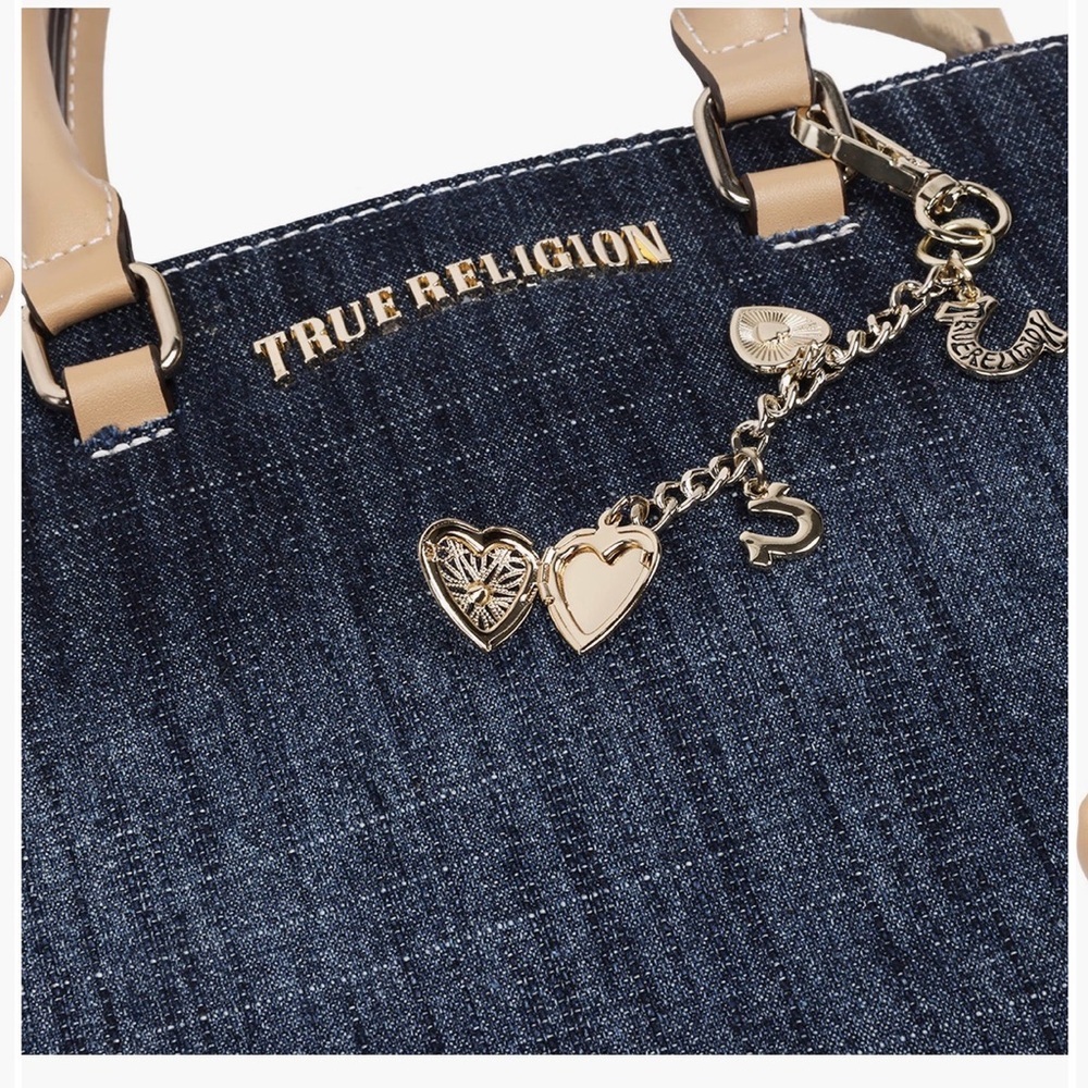 True Religion Denim Tote with Tan Trim and Strap - Picture 8 of 11